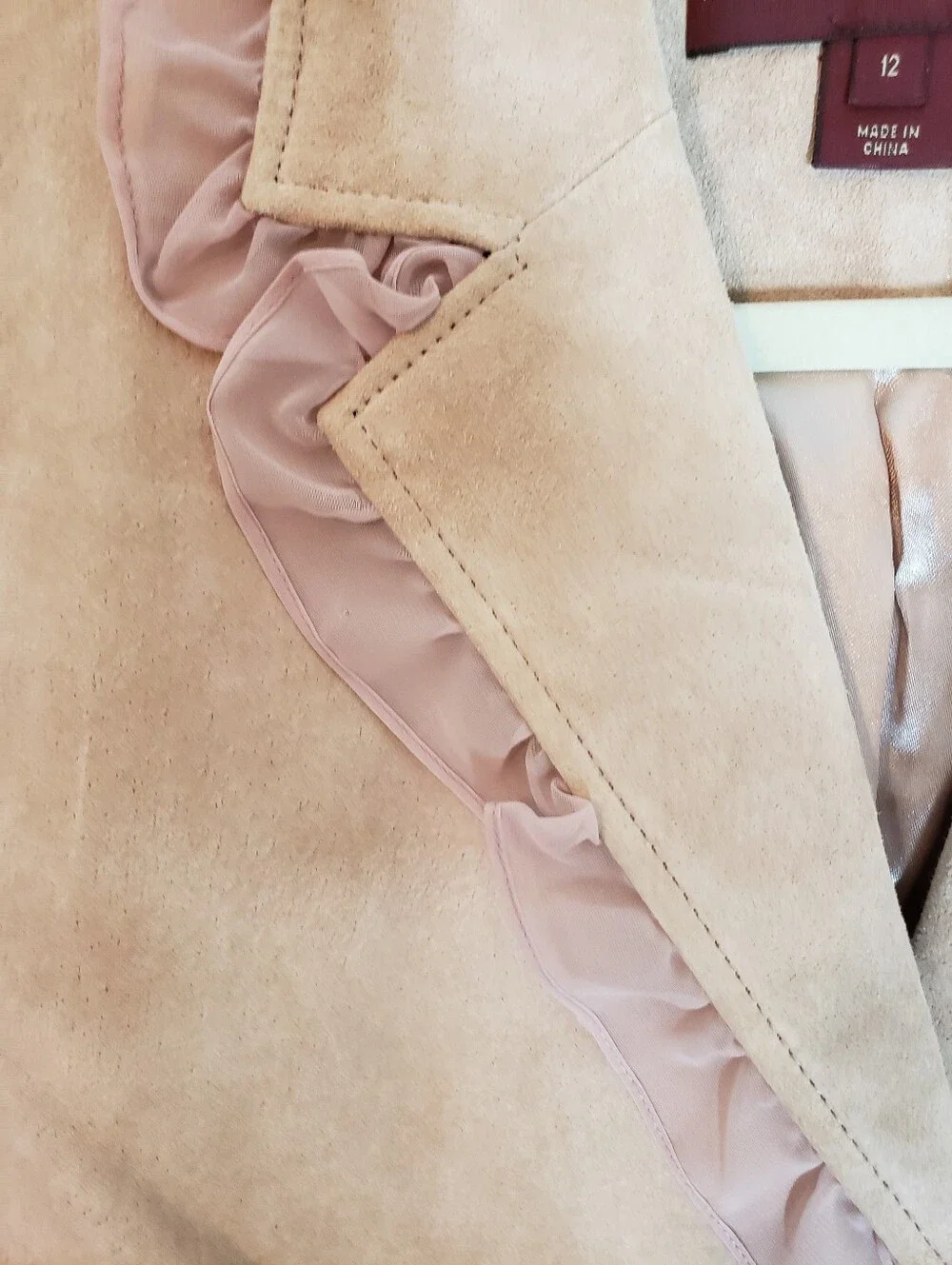 Margaret Godfrey Vintage Pink Suede  Leather Ruffle Trim Blazer Jacket Sz 12